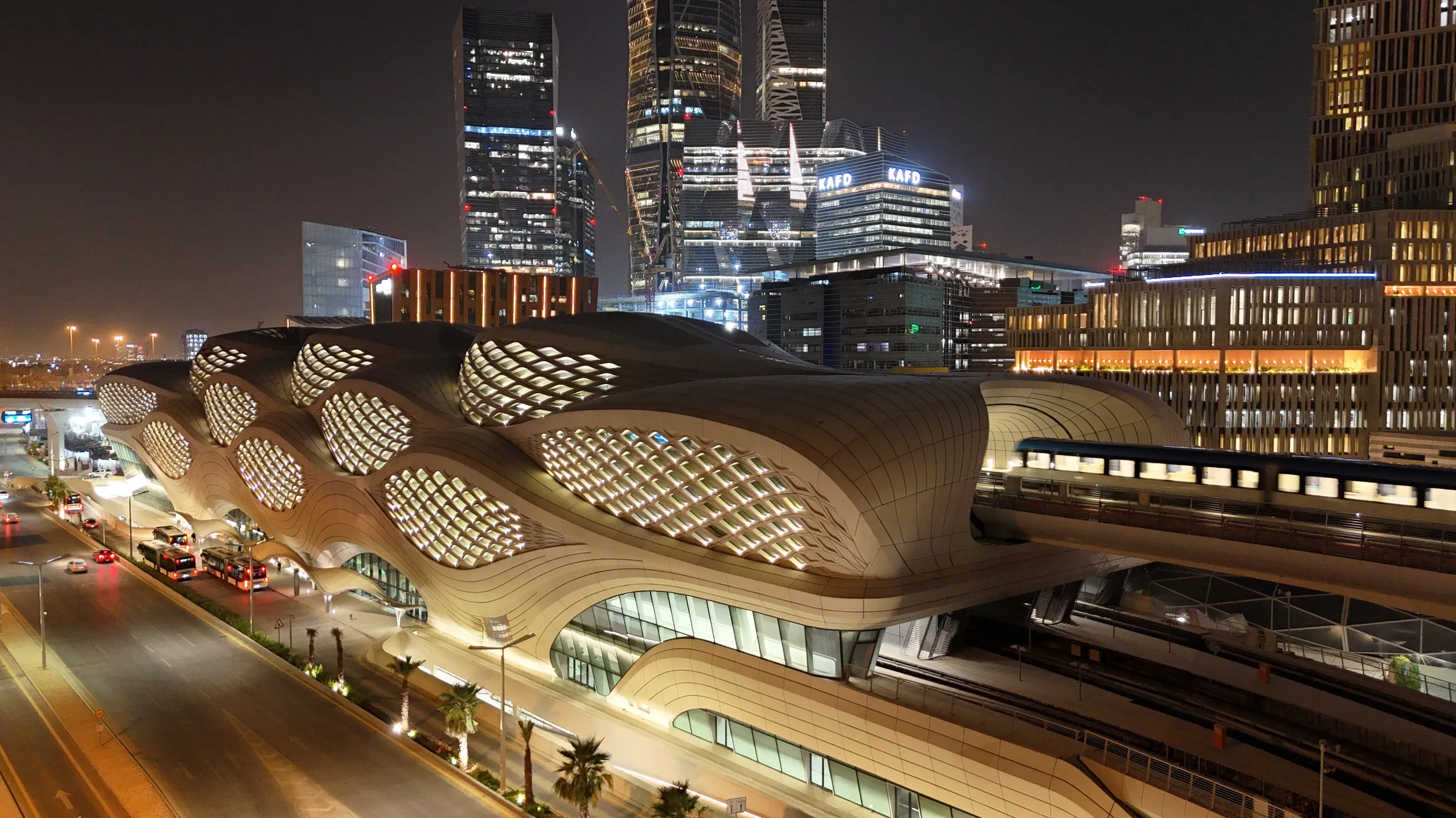 Riyadh Metro station at night