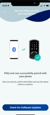 PDQ Spirit app pairing a phone with a PDQ keypad lock